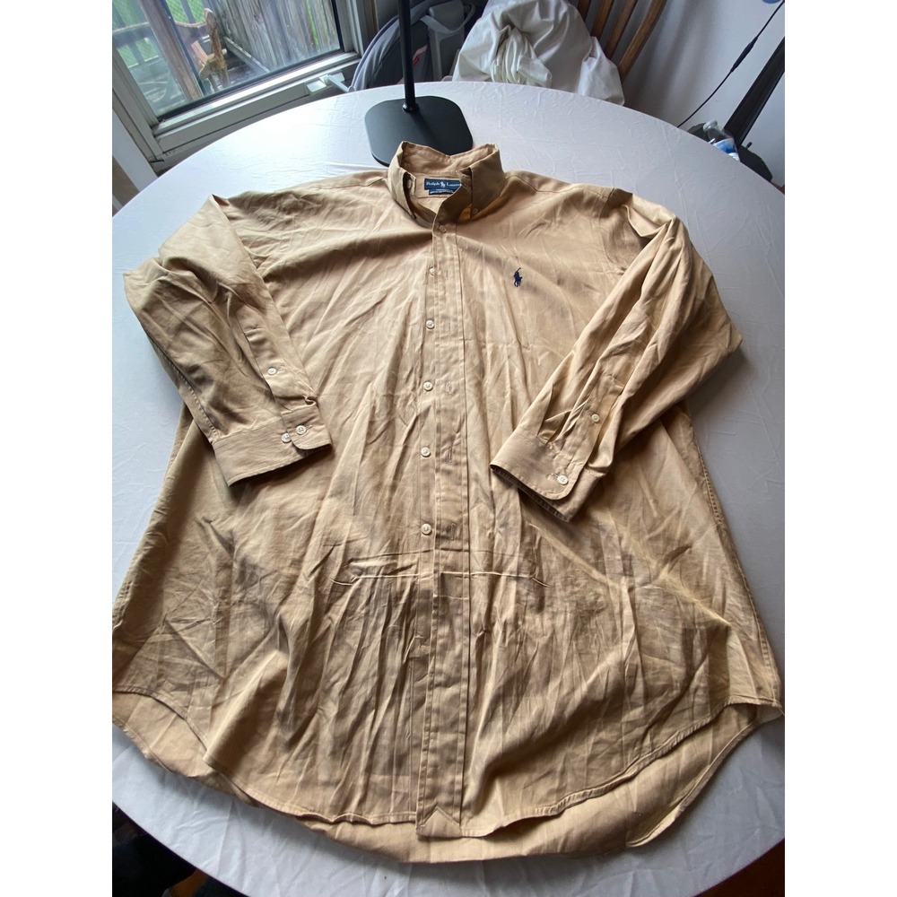 Ralph Lauren Yarmouth Tan Pinpoint Oxford Button Down Shirt Mens 16.5 32/33